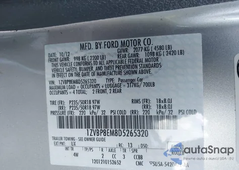 2013 Ford Mustang V6 Premium z USA, uszkodzony, nr VIN 1ZVBP8EM8D5265320